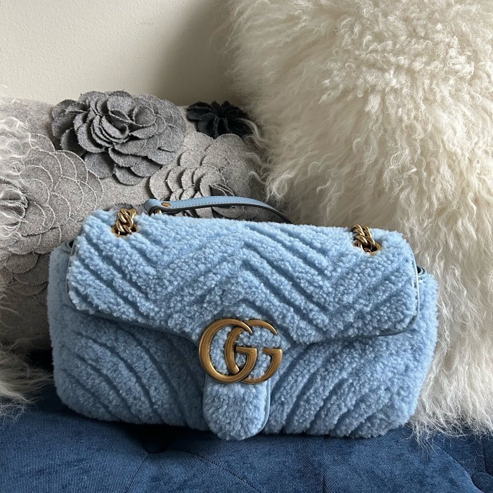 Gucci Marmont Shearling baby blue bag nwt